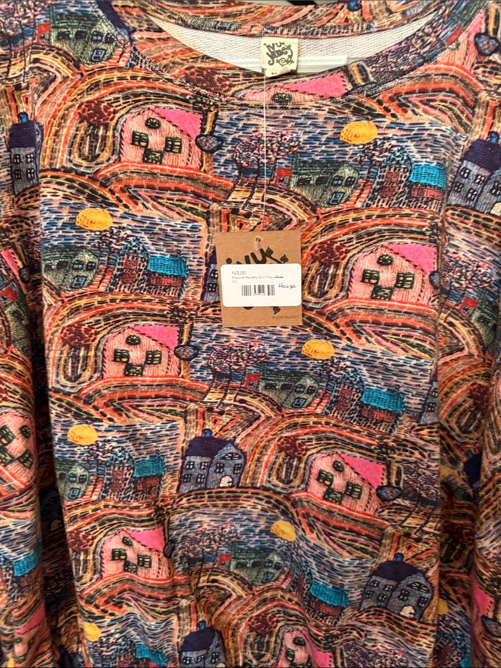 ivy jane Men's Long Sleeve Village Print Shirt in Pink, Blue, Yellow and Brown